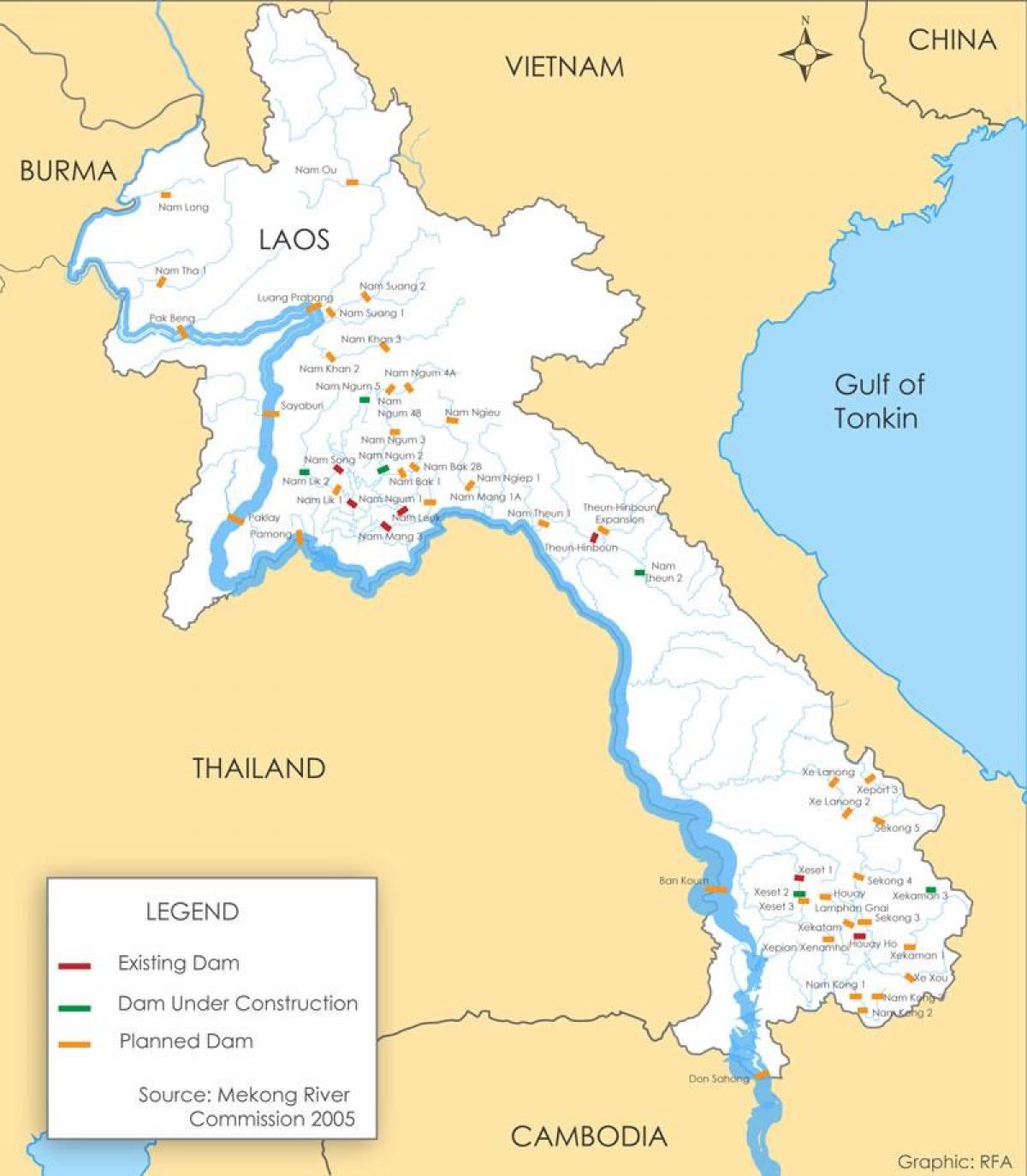 Kort over floden til laos