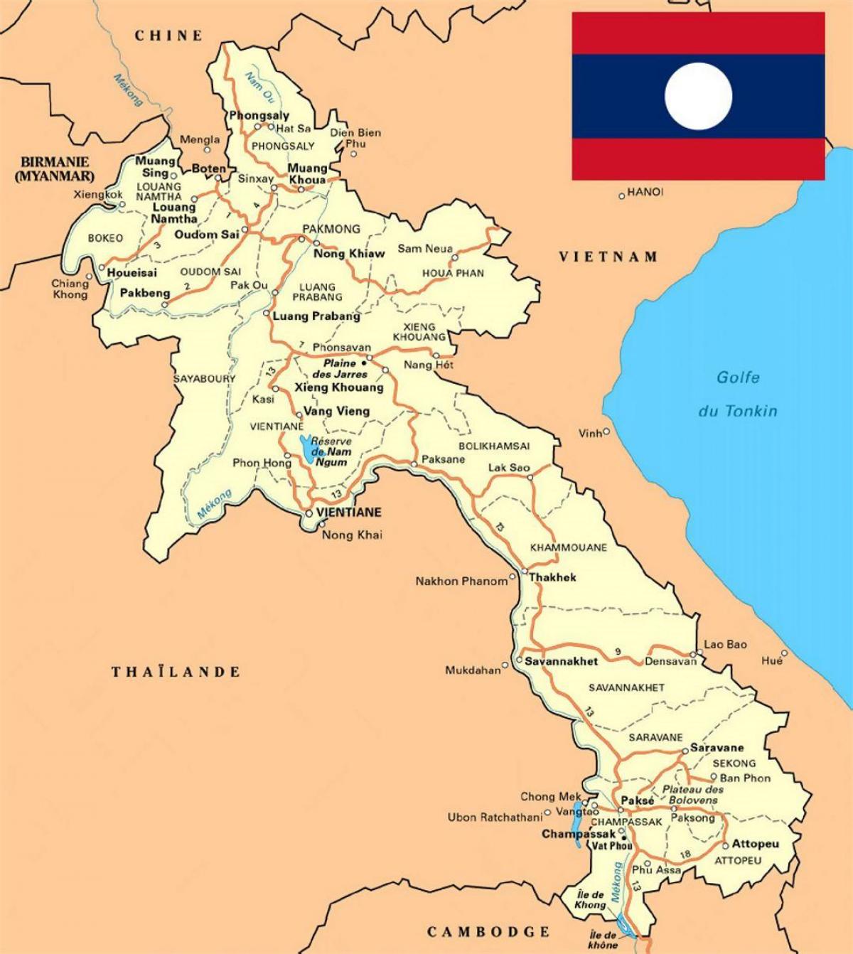 detaljeret kort over laos