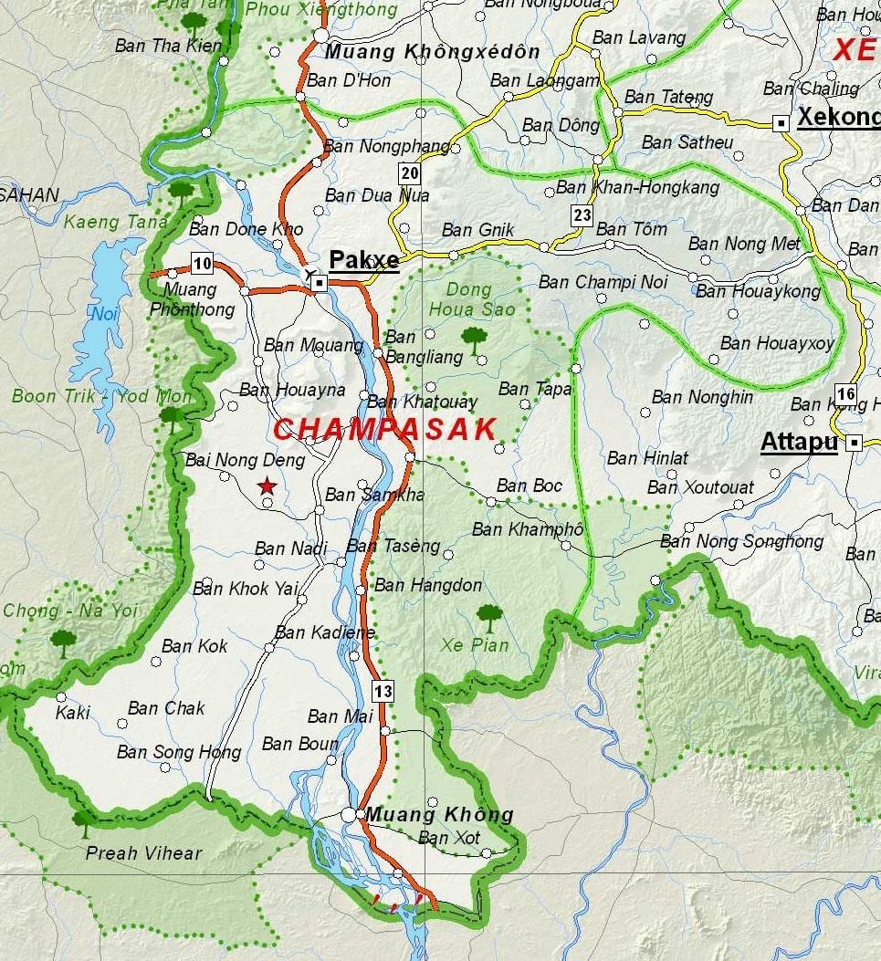 Kort over champasak laos