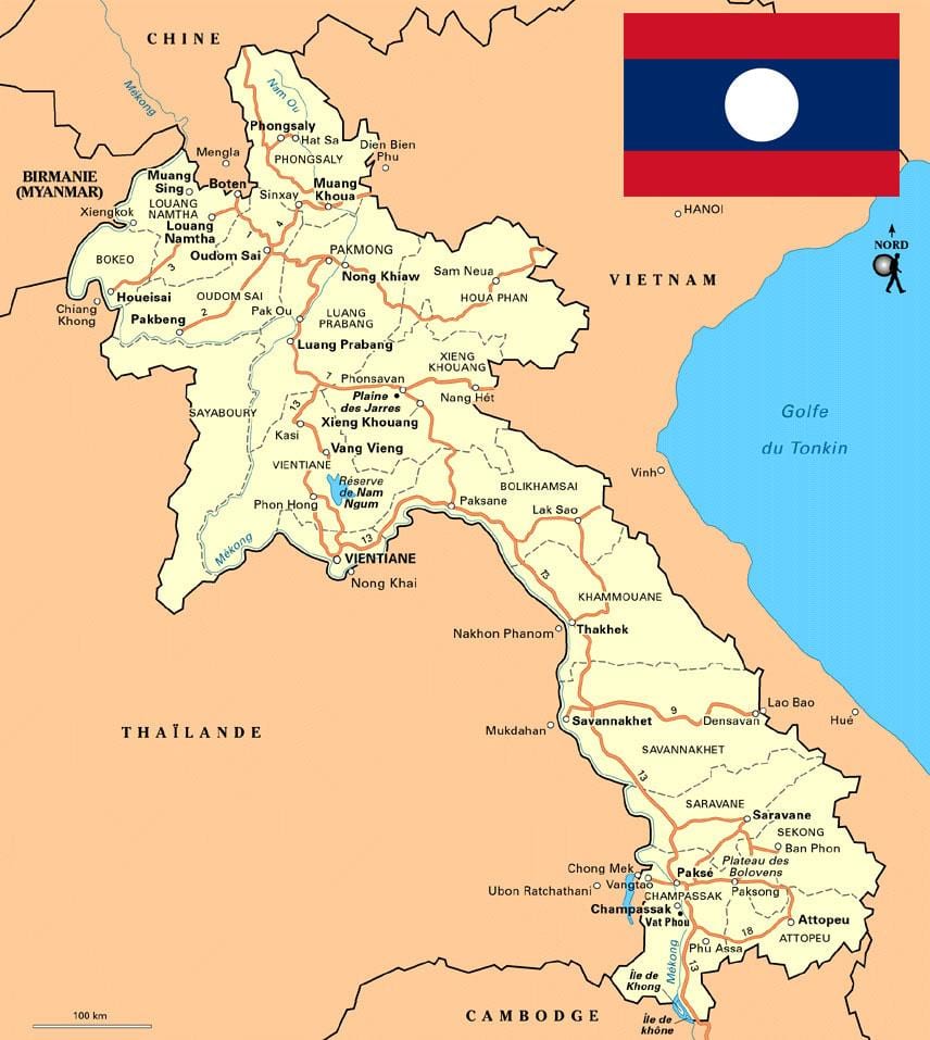 Kort over det sydlige laos