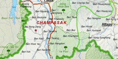 Kort over champasak laos